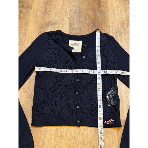 Y2K Hollister Navy Blue Lace Front Button Cardigan Sweater M - Picture 3 of 6